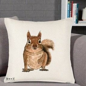 Perna Decorativa Veverita Acuarela, 40x40 cm, Crem Reliefat, Husa Detasabila, Perna Inclusa, BEKZ®