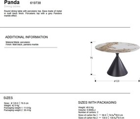 Masa rotunda metal negru/ portelan cu efect de marmura Panda 120cm