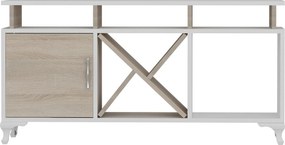 Comoda TV AY, alb/stejar, PAL melaminat, 120x30x54 cm