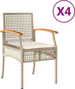 vidaXL Scaune de grădină cu perne, 4 buc., bej, poliratan/lemn acacia