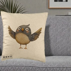 Perna Decorativa Pasare cu Aripi Intinse, 40x40 cm, Bej, Husa Detasabila, Perna Inclusa, BEKZ®