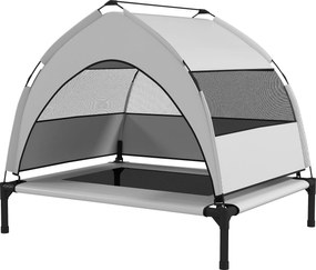 PawHut Pat pentru câini de exterior cu acoperiș, Pat înălțat pentru câini de talie medie, cu cadru din oțel, 76x61x70cm, Gri deschis | Aosom Romania