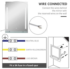 Kleankin Oglindă de Baie cu Lumină LED Reglabilă pe 3 Culori și Raft din Sticlă, 50x12x70 cm, Argintiu | Aosom Romania