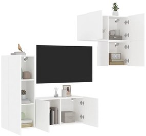 Unitati TV de perete, 4 piese, alb, lemn prelucrat