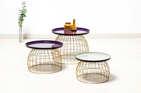 Set 3 masute de cafea rotunde din metal Laudatio 50x50x42 cm mov/lila/gri deschis