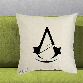 Perna Personalizata Assassin's Creed Minimalist, 40x40 cm, Ecru, Husa Detasabila, Perna Inclusa, BEKZ®