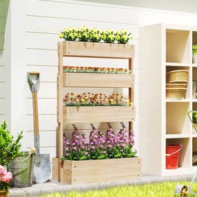 Outsunny Jardiniere înaltă din lemn cu 4 etaje, scară de flori cu căptușeală, găuri de drenaj, lemn natural | Aosom Romania