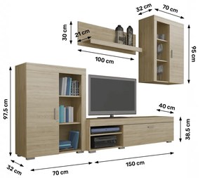 Perete living, stejar sonoma, MYSTIE