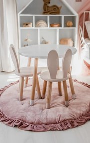 Set masuta rotunda alba si 2 scaunele iepuras roz