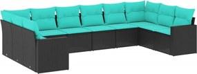 vidaXL Set canapele de grădină cu perne, 10 piese, negru, poliratan