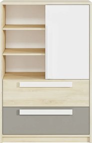 Comodă Jowiza 07 cu sertare 92 cm - fag fjord / alb / gri platină