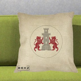 Perna Personalizata Cetatea Turnu Magurele Heraldic, 40x40 cm, Crem, Husa Detasabila, Perna Inclusa, BEKZ®