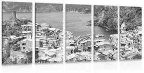 Tablou 5-piese coasta Italiei în alb-negru