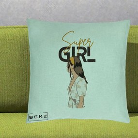 Perna Decorativa Super Girl Aesthetic, 40x40 cm, Verde Menta, Husa Detasabila, Perna Inclusa, BEKZ®