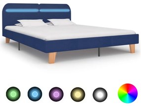 Cadru de pat cu LED-uri, albastru, 160x200 cm, material textil Albastru, 160 x 200 cm