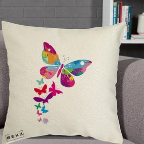 Perna Decorativa Fluturi Splash, 40x40 cm, Ecru, Husa Detasabila, Perna Inclusa, BEKZ®