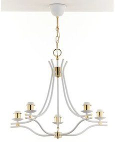Jupiter 2084 - Candelabru pe lanț SAMBA, 5xE27/15W/230V, alb/auriu