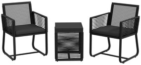 Outsunny Set de Mobilier de Grădină din 3 Piese din Ratan, Set cu Masă din Sticlă Securizată și Perne Moi, 53x57x77 cm, Negru | Aosom Romania