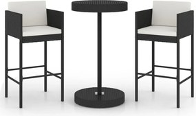vidaXL Set mobilier bar de grădină cu perne, 3 piese, negru, poliratan