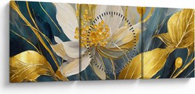 Tablou - Pictura de flori de aur (cu ceas) (90x30 cm)