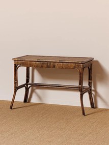 Masă de birou din ratan, maro, în stil eclectic, cu blat împletit, 76 x 115 x 53 cm, „Veracruz”