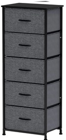 HOMCOM Comodă 5 sertare mobilier de depozitare sertar din material pliabil - structură din oțel negru - 45 x 30 x 116 cm gri închis | Aosom Romania