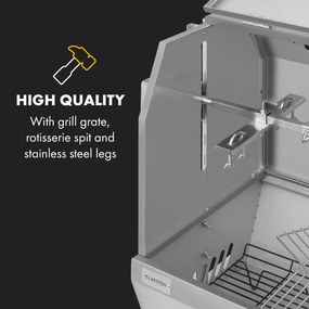 Sauenland Pro XL, grătar cu rotisor, 13 W, 4 roți, otel inoxidabil