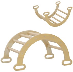 AIYAPLAY Arcadă cățărare copii balansoar din lemn pentru băieți și fete, copii de la 18 la 48 luni, lemn natural | Aosom Romania