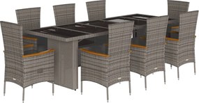 vidaXL Set mobilier grădină cu perne, 9 piese, gri, poliratan