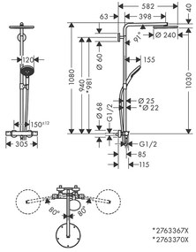 Coloană de duș, Hansgrohe, Raindance Select S, cu baterie termostatată, bronz periat, 27633140