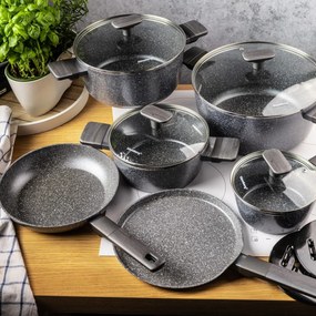 Set oale și tigăi cu capace, strat antiaderent, Klausberg KB7832 – 12 piese, 16–28 cm, compatibil inducție, gri
