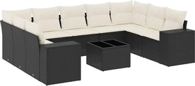 vidaXL Set canapele de grădină cu perne, 10 piese, negru, poliratan