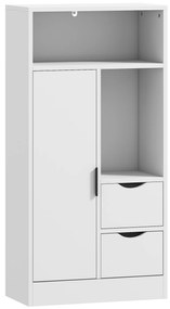 HOMCOM Dulap de Baie cu 2 Sertare Compartiment Deschis și Rafturi Reglabile pentru Spațiu Mic 50x25x100 cm Alb | Aosom Romania