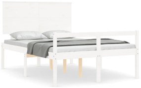 3195482 vidaXL Cadru de pat senior cu tăblie, 140x200 cm, alb, lemn masiv