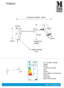 Aplică de perete Markslöjd Torino, alb