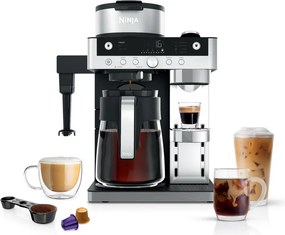 Aparat de cafea 2in1 Ninja Prestige CFN802EU, 1650 W, 19 bar, 1,8 L, 10 lungimi, 3 moduri, DualBrew, Nespresso, Negru/Otel inoxidabil