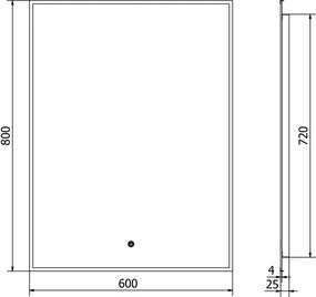 Mexen Erma oglindă de baie iluminată 60 x 80 cm, LED 6000K, anti-ceață, ramă neagră - 9814-060-080-611-70