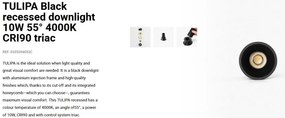 Spot LED incastrabil TULIPA Black recessed downlight 10W 55° 4000K CRI90 triac