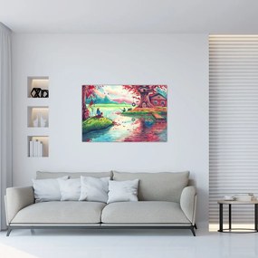 Tablou - Acuarelă, Golf într-un sat de munte (90x60 cm)