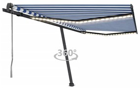 vidaXL Copertină automată cu senzor vânt&amp;LED, albastru/alb, 400x350 cm