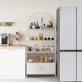 HOMCOM Etajeră de depozitare, bibliotecă arcuită cu 4 niveluri și dulap cu uși duble, 80 x 30 x 187 cm, alb | Aosom Romania