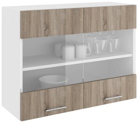 Corp Superior Karo, 2 Usi, cu sticla, Stejar Sonoma Inchis/Alb, 80 x 30 x 60 cm