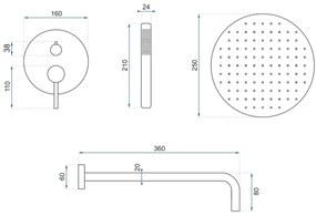REA-P4110 - Set de duș LUNGO cu baterie încastrată, finisaj auriu