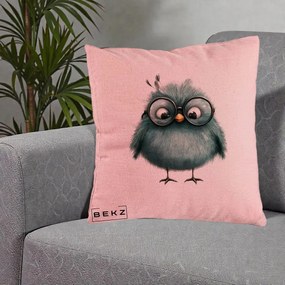 Perna Decorativa Pui Teal cu Ochelari Rotunzi, 40x40 cm, Roz, Husa Detasabila, Perna Inclusa, BEKZ®