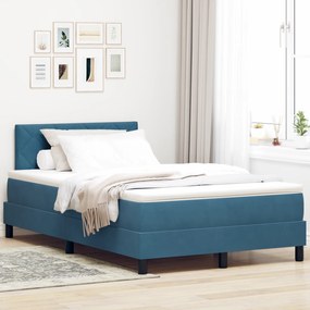 vidaXL Pat box spring cu saltea &amp;LED albastru închis 120x190cm catifea