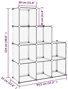 Organizator cub de depozitare, 9 cuburi, negru, PP 94.5 x 32 x 124 cm, Negru, 1, 94.5 x 32 x 124 cm, 1