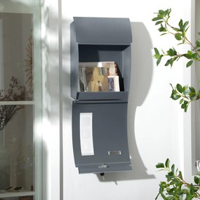 HOMCOM Cutie Postala Curbata din Otel Zincat cu 3 Fante si 2 Chei de Securitate incluse, 45x10x32 cm, Gri | Aosom Romania