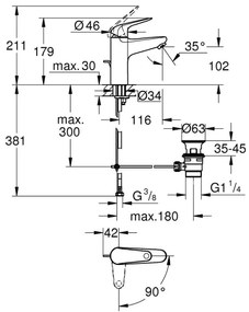 GROHE 24328001 - Baterie pentru lavoar SWIFT 179 mm, crom lucios