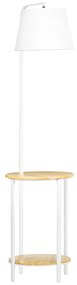 HOMCOM Lampa moderna de podea cu rafturi, cu masuta dubla din bambus, abajur din material textil, tonuri naturale | AOSOM RO