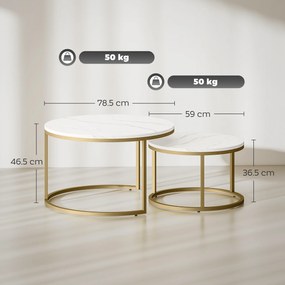 HOMCOM Set de 2 mese de cafea gigogne stivuabile design industrial blat cu aspect ciment picioare din metal alb | Aosom Romania